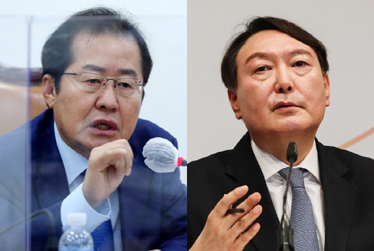 홍준표(왼쪽) 국민의힘 의원과 윤석열 대선후보     [연합뉴스]